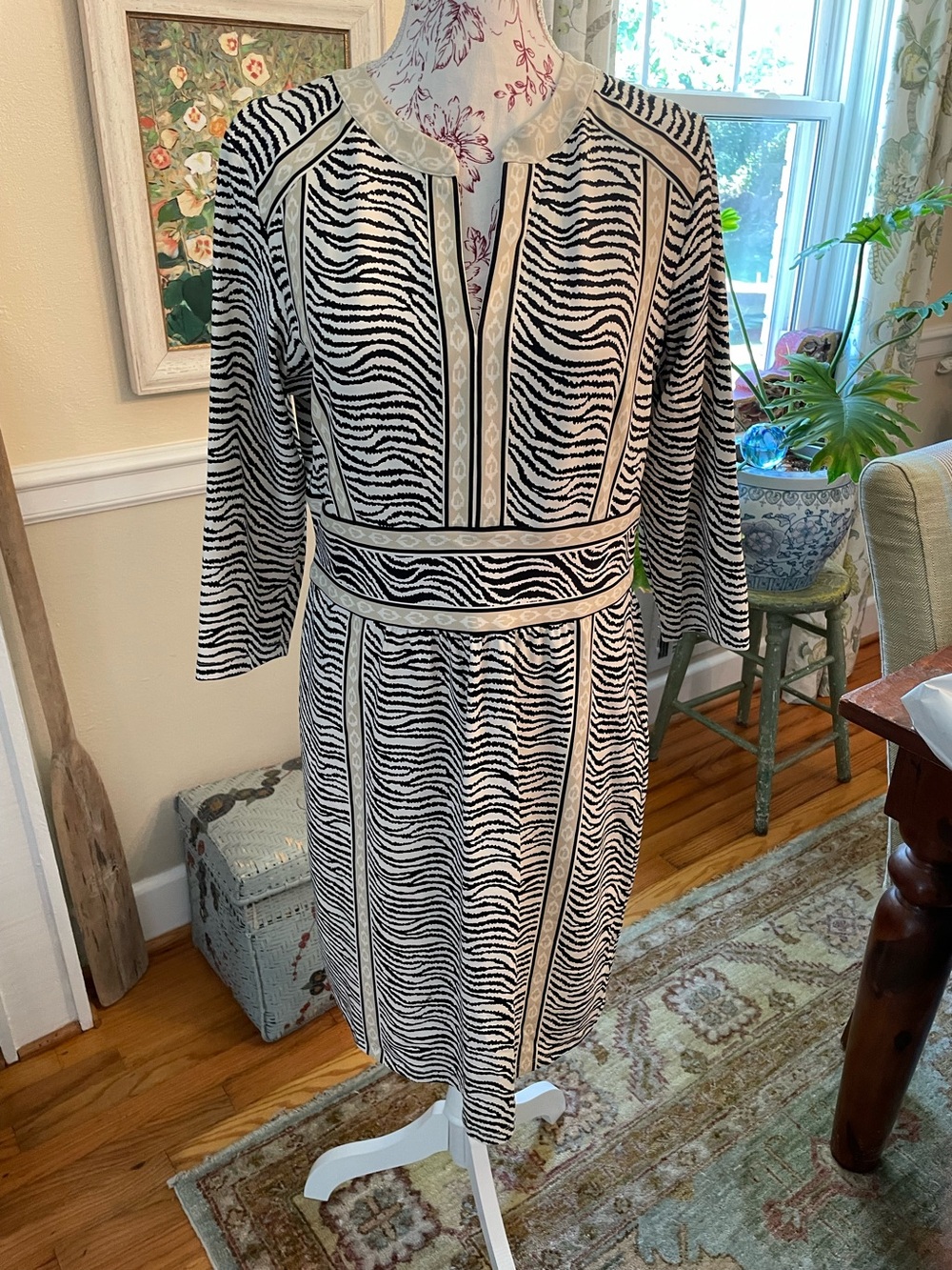 J. McLaughlin dress. Zebra-Print Knit Sheath Dress - Black and White